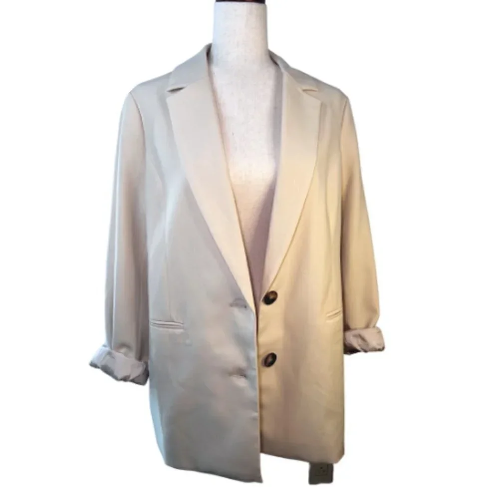 MO-KA Cream Beige Single-Breasted Relaxed Blazer Size M